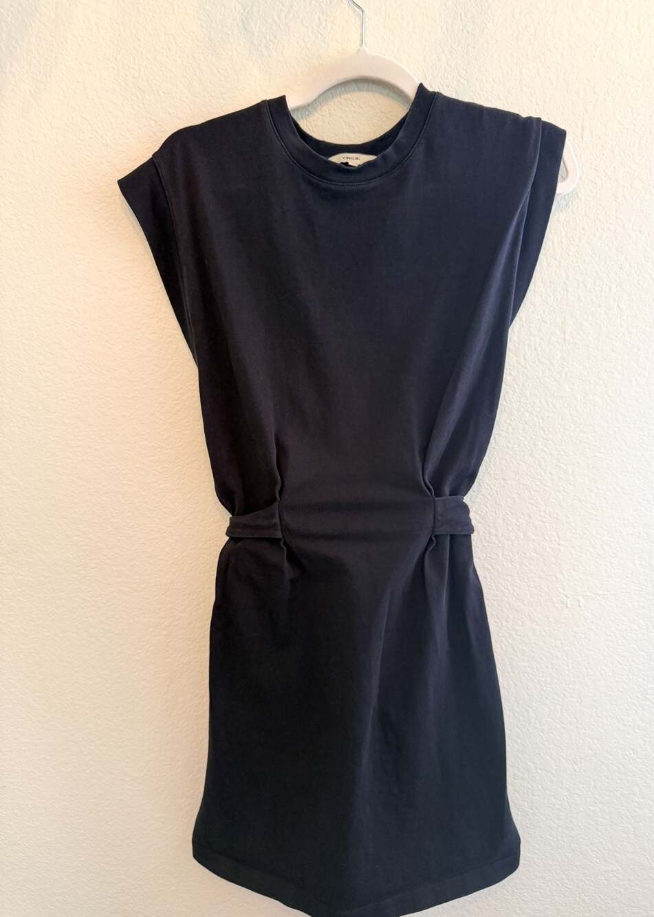 Vince Short Sleeve Tie-Waist Cotton  Black Mini Dress